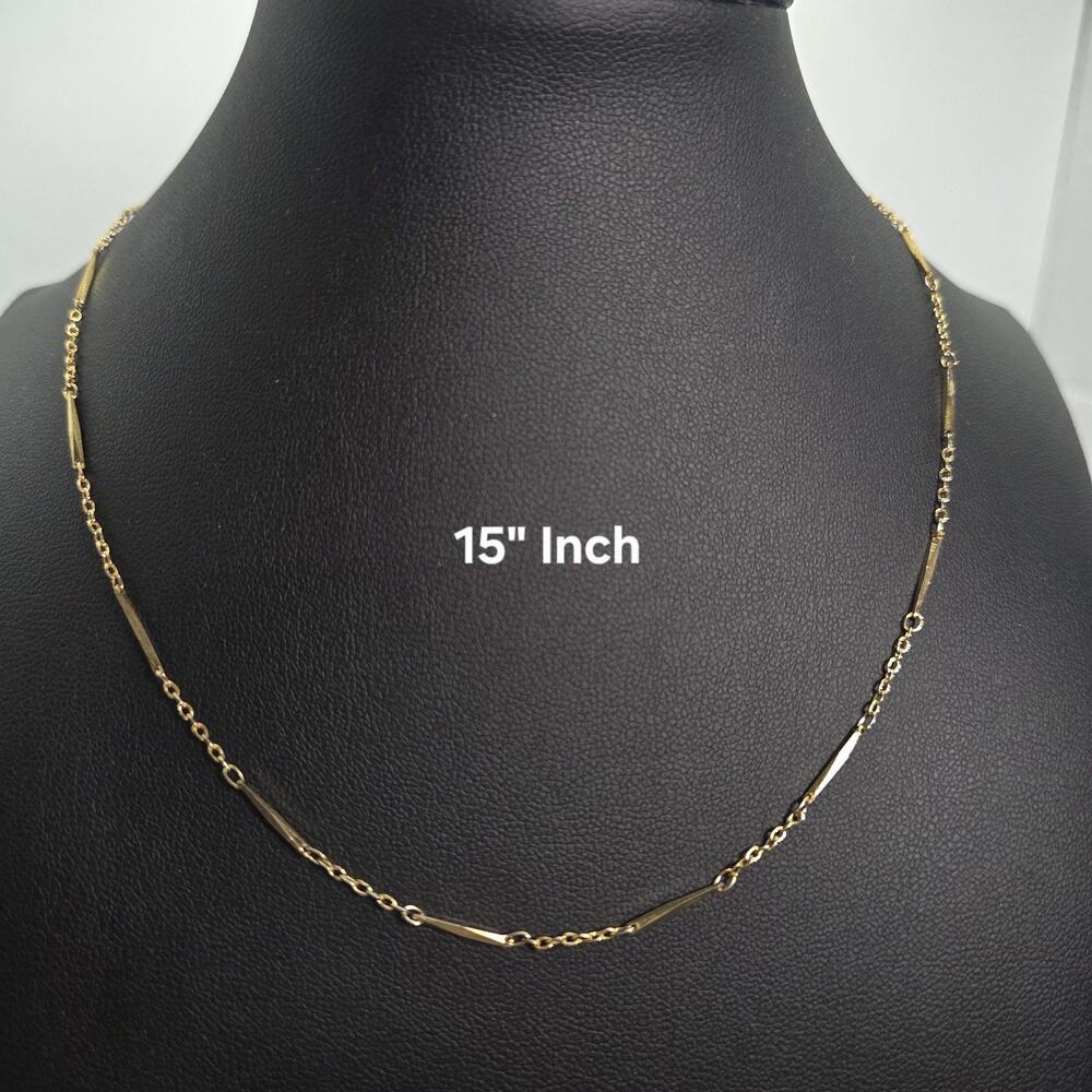 Vintage Crown Trifari Dainty Goldtone Metal Bar Necklace 15 Inch